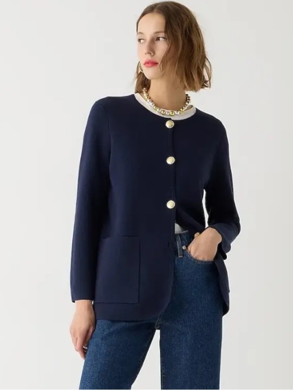 J crew Women’s navy Button-Front sweater blazer w Gold Buttons Giselle sz small